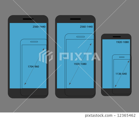 Different modern smartphone resolutions comparison. Design eleme Different modern smartphone resolutions comparison. Design eleme 12365462