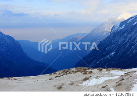 Movement of the clouds on the mountains, Himalayas 12367088