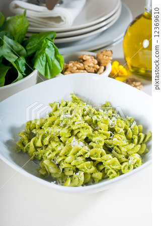 italian fusilli pasta and pesto 12369610