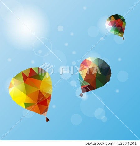 Blue sky with polygon style balloons Blue sky with polygon style balloons 12374201