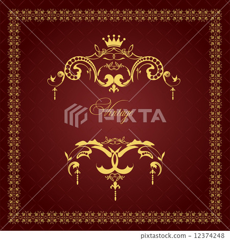 Stock Illustration: Gold ornament on brown background. Can be used as invitation car