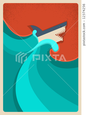 Shark in blue sea.Vector poster background 12374256