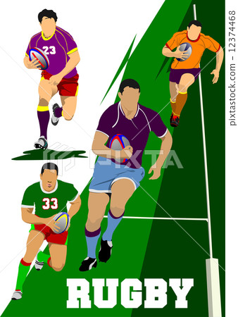 Collection of Rugby Player Silhouettes. Vector illustration 12374468
