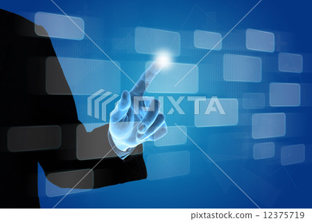 business hand pushing button on virtual screen 12375719