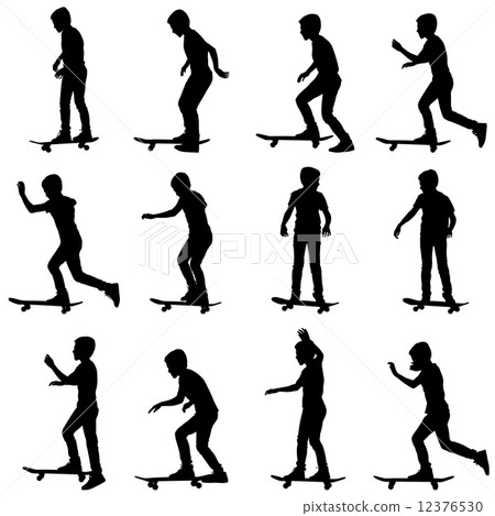 Set of skateboarders silhouette. Vector illustration. Set of skateboarders silhouette. Vector illustration. 12376530