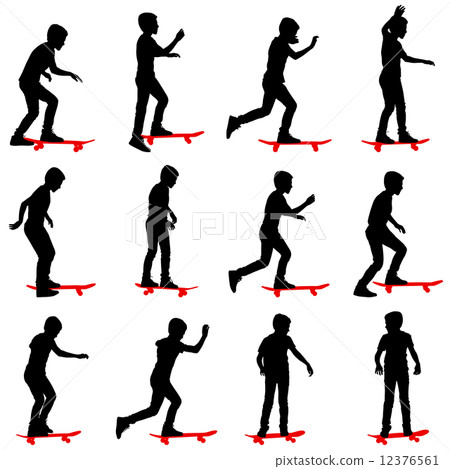 Set of skateboarders silhouette. Vector illustration. Set of skateboarders silhouette. Vector illustration. 12376561