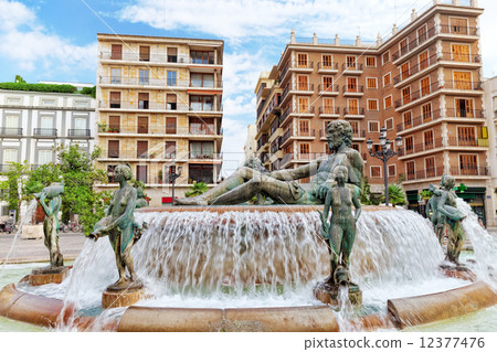 Square of Saint Mary's and fountain Rio Turia. Valencia. 12377476