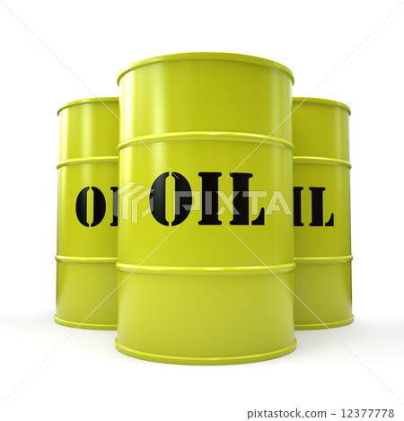 Three yellow oil barrels isolated on white background Three yellow oil barrels isolated on white background 12377778