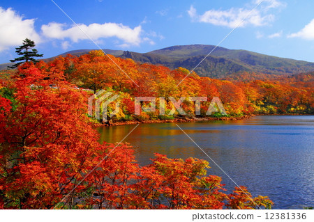 秋葉和Mount Kurikoma的Sugawa湖 秋葉和Mount Kurikoma的Sugawa湖 12381336