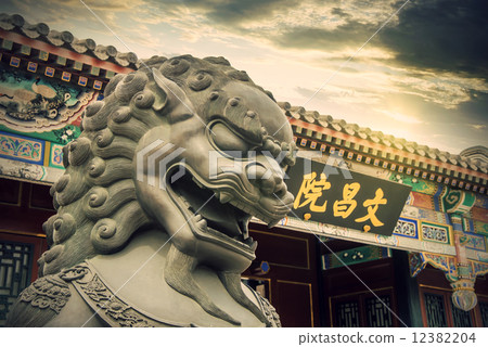 In Beijing, China, copper lions and ancient architecture, a Chinese symbol. 12382204