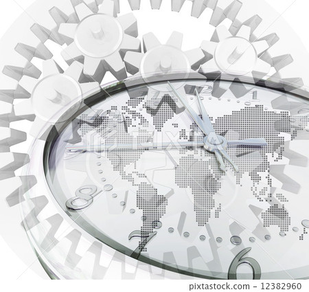 Gear and clock 11: 59 and world map 12382960