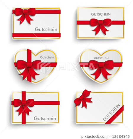 Golden Paper Coupons Set Red Ribbons Golden Paper Coupons Set Red Ribbons 12384545