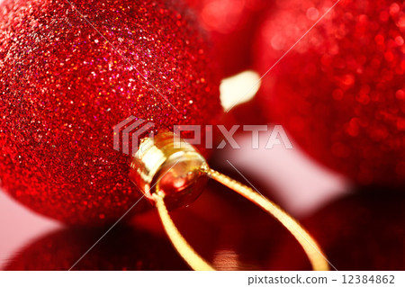 Christmas card with red baubles and sparkles Christmas card with red baubles and sparkles 12384862