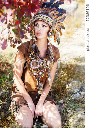 Portrait of a young lady in the Indian roach 12386106