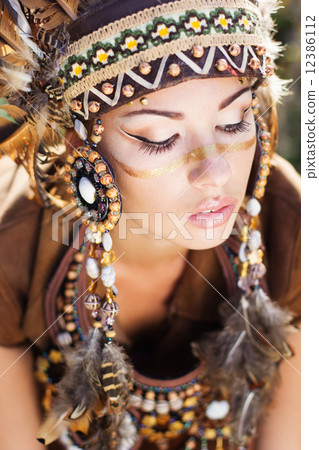 Portrait of a young lady in the Indian roach 12386112
