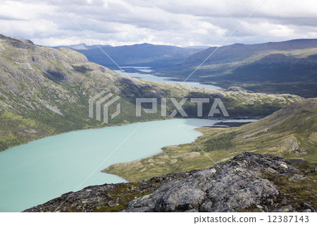 Lake Gjende seen from Knutshoe Mountain (Norway) Lake Gjende seen from Knutshoe Mountain (Norway) 12387143