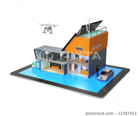 片劑監視管理聰明的房子概念 片劑監視管理聰明的房子概念 12387422
