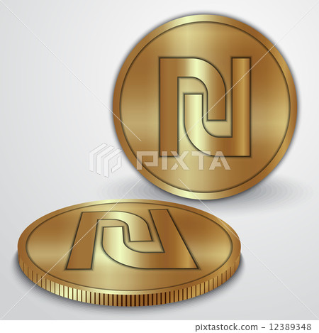 Vector illustration of gold coins with Israeli Sheqel currency sign 12389348