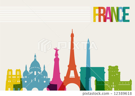 Travel France destination landmarks skyline illustration 12389618