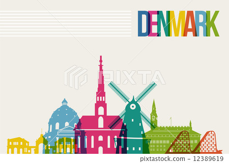 Travel Denmark destination landmarks skyline background 12389619