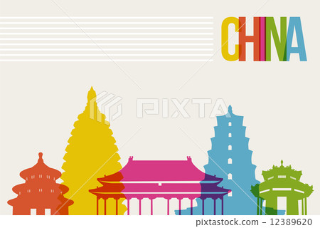 Travel China destination landmarks skyline background 12389620