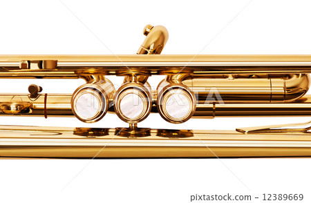 golden brass trumpet valves top view isolated on white backgroun 12389669