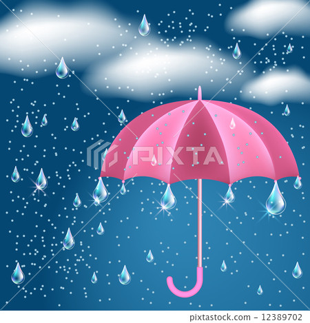 Clouds with rain and opened umbrella 12389702