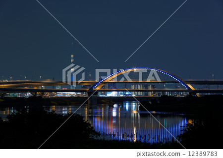 Jiangbei junction and light-up Sky Tree and Goshiki Sakura Ohashi 12389783