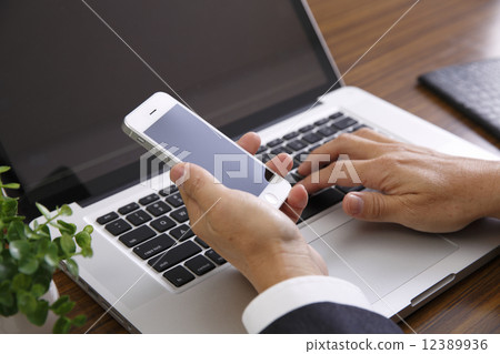 使用智能手機的男性手 12389936