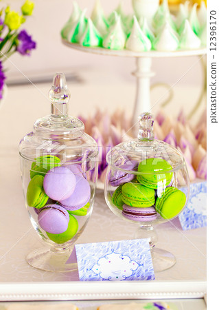 Sweet holiday buffet with macarons and meringues 12396170