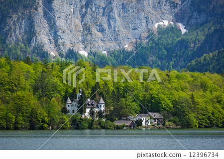 Castle at Hallstatter See mountain lake in Austria Castle at Hallstatter See mountain lake in Austria 12396734