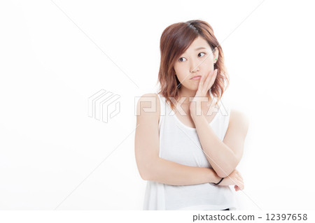 Cute short hair girl in tank top shape Cute short hair girl in tank top shape 12397658