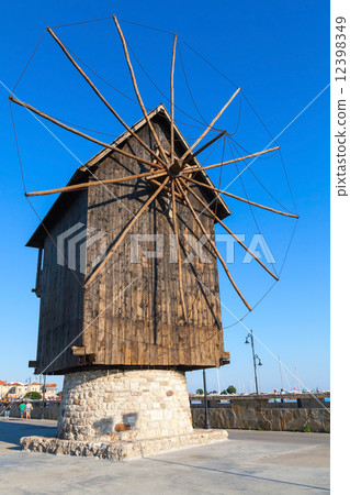 Ancient wooden windmill on the sea coast, Nessebar Ancient wooden windmill on the sea coast, Nessebar 12398349