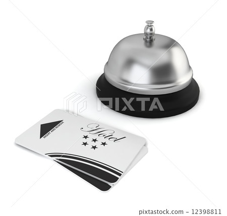 Cardkeys and bell on hotel reception Cardkeys and bell on hotel reception 12398811