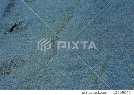 Sand background material / footprints and sandy beach with secluded sand · Horizontal position 12399045