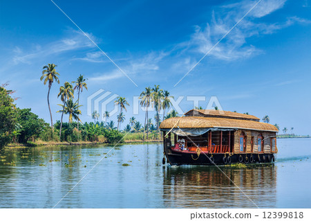 Houseboat on Kerala backwaters, India Houseboat on Kerala backwaters, India 12399818