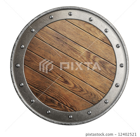 medieval old wooden vikings' shield isolated 12402521