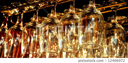 Bar glasses hanging. 12406972