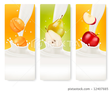 Three fruit and milk banners. Vector. Three fruit and milk banners. Vector. 12407885