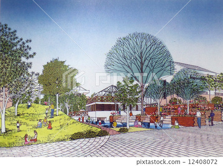 Sketch of a neighboring park Sketch of a park Park Shopping mall Shopping area Plaza Playground 12408072