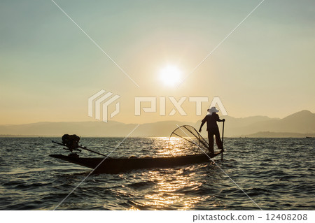 Burmese fisherman at Inle lake, Myanmar Burmese fisherman at Inle lake, Myanmar 12408208