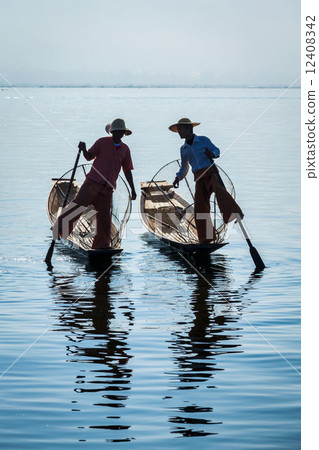 Burmese fisherman at Inle lake, Myanmar Burmese fisherman at Inle lake, Myanmar 12408342
