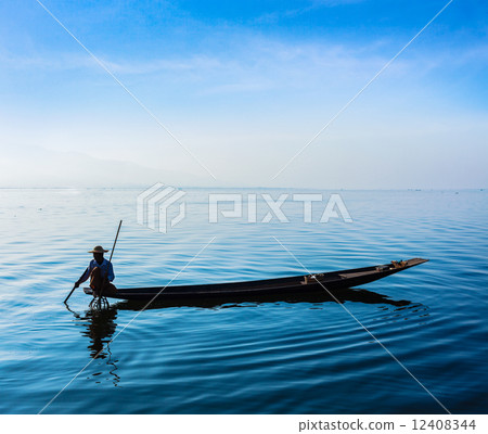 Burmese fisherman at Inle lake, Myanmar Burmese fisherman at Inle lake, Myanmar 12408344