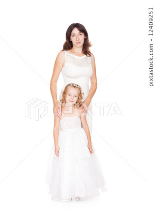 mother and daughter isolated on white background 12409251