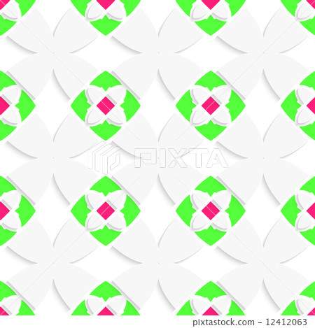 White geometrical ornament with green and pink White geometrical ornament with green and pink 12412063