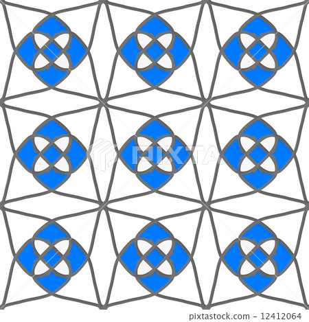 White geometrical ornament with gray and blue 12412064