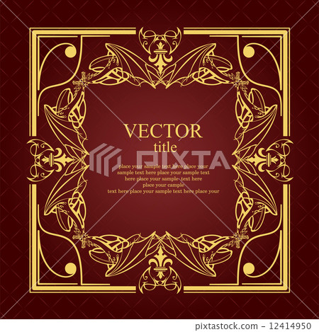 Gold ornament on brown background. Can be used as invitation car 12414950