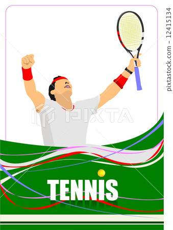 Man Tennis player poster. Colored Vector illustration for design Man Tennis player poster. Colored Vector illustration for design 12415134
