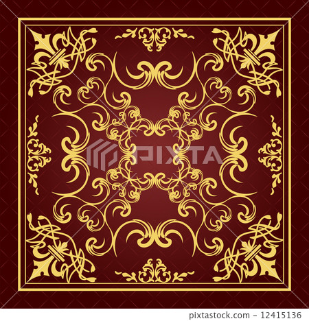 Gold ornament on brown background. Can be used as invitation car 12415136