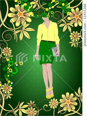 Flower poster with businesswoman image. Vector illustration 12415166